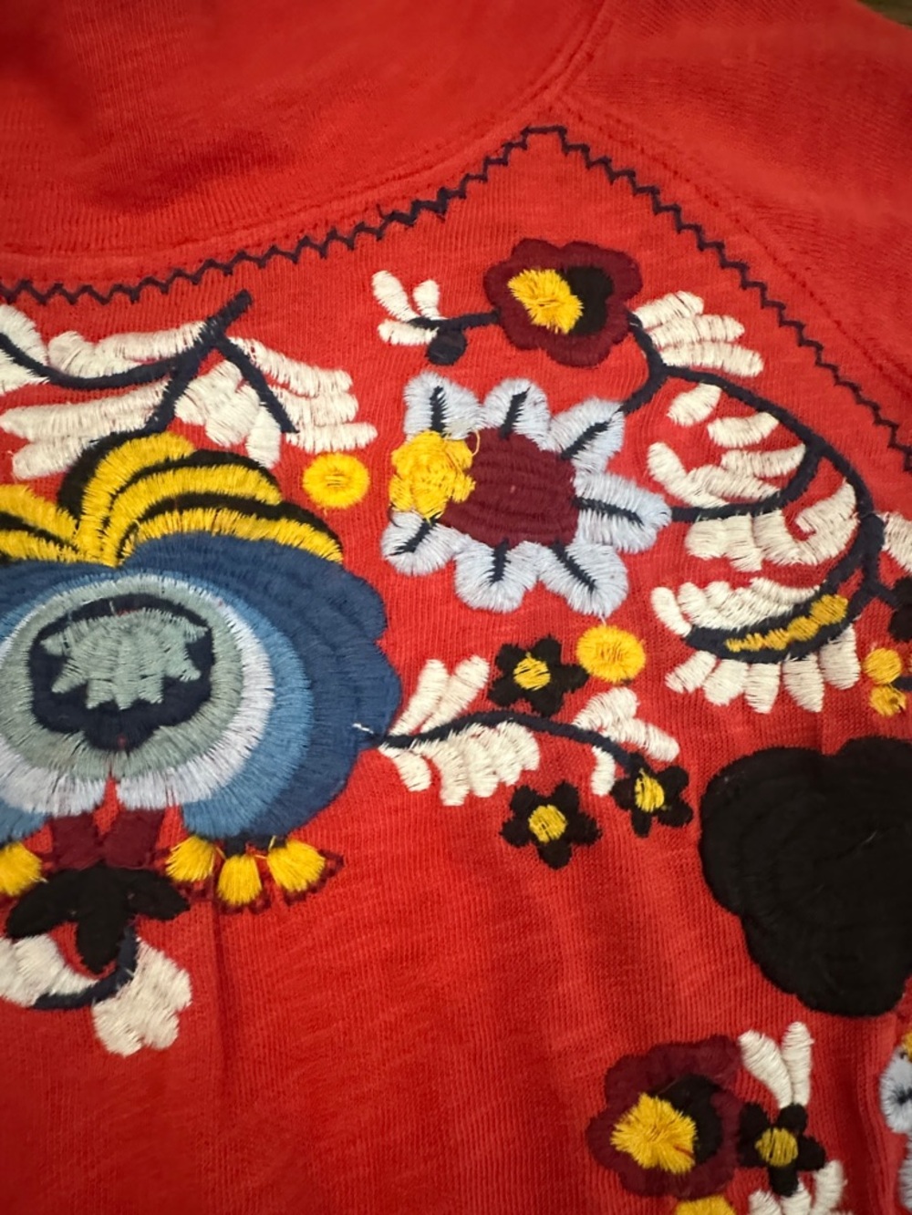Free People Disco Rose Large Floral Embroidered Boho Long Sleeve mock neck Top - Picture 5 of 11